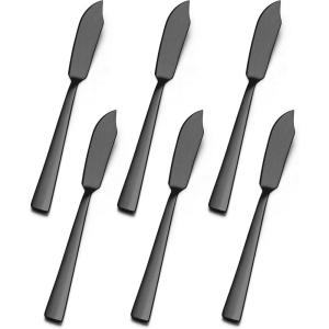 image:imageEfar Butter Spreader Knife Set of 6 7Inch Stainless Steel Cheese Dessert Knives for Kitchen Restaurant Party Mirror Silver Smooth Rounded HandleMatte Black