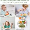 image:imageEfar Stainless Steel Toddler Plates with Suction  9 Kids Plates 4Pack Divided Unbreakable amp NonSlip Baby Dishes with Removable Silicone Sleeves Dishwasher Safe