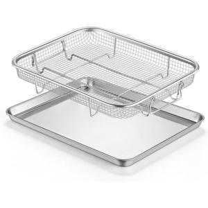 image:imageEfar Air Fryer Basket for Oven Large 16 x 12 Stainless Steel Air Fryer Pan and Crisper Tray Air Fryer Rack with Baking Pan for Crisper Foods Frying Baking Roasting Dishwasher Safe2