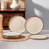 image:imageEfar 102 Stoneware Dinner Plates Set of 6 Large Modern Ceramic Dishes Round Salad Plate for Home Kitchen Restaurant Microwave amp Dishwasher Safe  Matte BlackSandy Beige