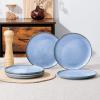 image:imageEfar 102 Stoneware Dinner Plates Set of 6 Large Modern Ceramic Dishes Round Salad Plate for Home Kitchen Restaurant Microwave amp Dishwasher Safe  Matte BlackOcean Blue