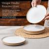 image:imageEfar 102 Stoneware Dinner Plates Set of 6 Large Modern Ceramic Dishes Round Salad Plate for Home Kitchen Restaurant Microwave amp Dishwasher Safe  Matte BlackSeashell White