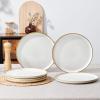 image:imageEfar 102 Stoneware Dinner Plates Set of 6 Large Modern Ceramic Dishes Round Salad Plate for Home Kitchen Restaurant Microwave amp Dishwasher Safe  Matte BlackSeashell White