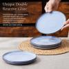image:imageEfar 102 Stoneware Dinner Plates Set of 6 Large Modern Ceramic Dishes Round Salad Plate for Home Kitchen Restaurant Microwave amp Dishwasher Safe  Matte BlackOcean Blue
