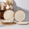 image:imageEfar 102 Stoneware Dinner Plates Set of 6 Large Modern Ceramic Dishes Round Salad Plate for Home Kitchen Restaurant Microwave amp Dishwasher Safe  Matte BlackSandy Beige