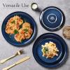 image:imageEfar 102 Stoneware Dinner Plates Set of 6 Large Modern Ceramic Dishes Round Salad Plate for Home Kitchen Restaurant Microwave amp Dishwasher Safe  Matte BlackDeep Sea Blue