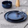 image:imageEfar 102 Stoneware Dinner Plates Set of 6 Large Modern Ceramic Dishes Round Salad Plate for Home Kitchen Restaurant Microwave amp Dishwasher Safe  Matte BlackDeep Sea Blue