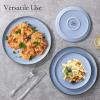image:imageEfar 102 Stoneware Dinner Plates Set of 6 Large Modern Ceramic Dishes Round Salad Plate for Home Kitchen Restaurant Microwave amp Dishwasher Safe  Matte BlackOcean Blue