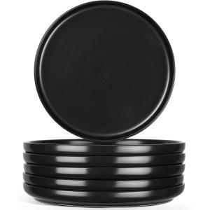 image:imageEfar 102 Stoneware Dinner Plates Set of 6 Large Modern Ceramic Dishes Round Salad Plate for Home Kitchen Restaurant Microwave amp Dishwasher Safe  Matte BlackMatte Black
