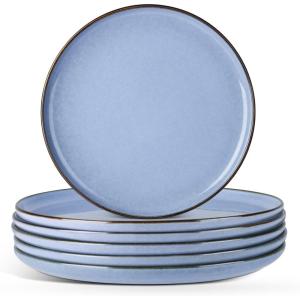 image:imageEfar 102 Stoneware Dinner Plates Set of 6 Large Modern Ceramic Dishes Round Salad Plate for Home Kitchen Restaurant Microwave amp Dishwasher Safe  Matte BlackOcean Blue