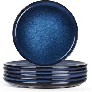image:imageEfar 102 Stoneware Dinner Plates Set of 6 Large Modern Ceramic Dishes Round Salad Plate for Home Kitchen Restaurant Microwave amp Dishwasher Safe  Matte BlackDeep Sea Blue
