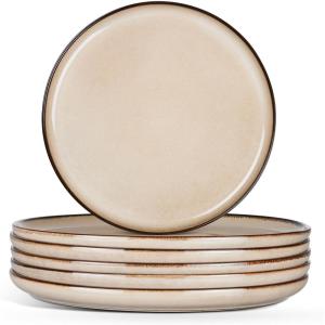 image:imageEfar 102 Stoneware Dinner Plates Set of 6 Large Modern Ceramic Dishes Round Salad Plate for Home Kitchen Restaurant Microwave amp Dishwasher Safe  Matte BlackSandy Beige