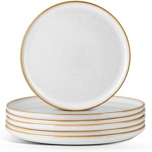 image:imageEfar 102 Stoneware Dinner Plates Set of 6 Large Modern Ceramic Dishes Round Salad Plate for Home Kitchen Restaurant Microwave amp Dishwasher Safe  Matte BlackSeashell White