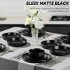 image:imageEfar 16Piece Black Plates and Bowls Sets with Pasta Bowls  Stoneware Dinnerware Set for 4 Modern Ribbed Matte Black Kitchen Dishes Microwave amp Dishwasher SafeMatte Black