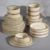 image:imageEfar 16Piece Black Plates and Bowls Sets with Pasta Bowls  Stoneware Dinnerware Set for 4 Modern Ribbed Matte Black Kitchen Dishes Microwave amp Dishwasher SafeSandy Khaki