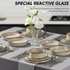 image:imageEfar 16Piece Black Plates and Bowls Sets with Pasta Bowls  Stoneware Dinnerware Set for 4 Modern Ribbed Matte Black Kitchen Dishes Microwave amp Dishwasher SafeSandy Khaki