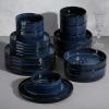 image:imageEfar 16Piece Black Plates and Bowls Sets with Pasta Bowls  Stoneware Dinnerware Set for 4 Modern Ribbed Matte Black Kitchen Dishes Microwave amp Dishwasher SafeStarry Blue