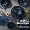image:imageEfar 16Piece Black Plates and Bowls Sets with Pasta Bowls  Stoneware Dinnerware Set for 4 Modern Ribbed Matte Black Kitchen Dishes Microwave amp Dishwasher SafeStarry Blue