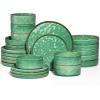 image:imageEfar 16Piece Black Plates and Bowls Sets with Pasta Bowls  Stoneware Dinnerware Set for 4 Modern Ribbed Matte Black Kitchen Dishes Microwave amp Dishwasher SafeReactive Green