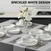 image:imageEfar 16Piece Black Plates and Bowls Sets with Pasta Bowls  Stoneware Dinnerware Set for 4 Modern Ribbed Matte Black Kitchen Dishes Microwave amp Dishwasher SafeSpeckled White