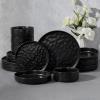 image:imageEfar 16Piece Black Plates and Bowls Sets with Pasta Bowls  Stoneware Dinnerware Set for 4 Modern Ribbed Matte Black Kitchen Dishes Microwave amp Dishwasher SafeMatte Black