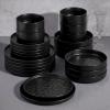 image:imageEfar 16Piece Black Plates and Bowls Sets with Pasta Bowls  Stoneware Dinnerware Set for 4 Modern Ribbed Matte Black Kitchen Dishes Microwave amp Dishwasher SafeMatte Black