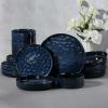 image:imageEfar 16Piece Black Plates and Bowls Sets with Pasta Bowls  Stoneware Dinnerware Set for 4 Modern Ribbed Matte Black Kitchen Dishes Microwave amp Dishwasher SafeStarry Blue
