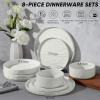 image:imageEfar 16Piece Black Plates and Bowls Sets with Pasta Bowls  Stoneware Dinnerware Set for 4 Modern Ribbed Matte Black Kitchen Dishes Microwave amp Dishwasher SafeSpeckled White