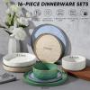image:imageEfar 16Piece Black Plates and Bowls Sets with Pasta Bowls  Stoneware Dinnerware Set for 4 Modern Ribbed Matte Black Kitchen Dishes Microwave amp Dishwasher SafeMulticolor