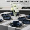 image:imageEfar 16Piece Black Plates and Bowls Sets with Pasta Bowls  Stoneware Dinnerware Set for 4 Modern Ribbed Matte Black Kitchen Dishes Microwave amp Dishwasher SafeStarry Blue