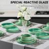 image:imageEfar 16Piece Black Plates and Bowls Sets with Pasta Bowls  Stoneware Dinnerware Set for 4 Modern Ribbed Matte Black Kitchen Dishes Microwave amp Dishwasher SafeReactive Green