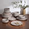 image:imageEfar 18Piece Ceramic Dinnerware Sets Plates and Bowls Sets for 6 Stoneware Dishware Dishes Set with Terracotta Base Chip amp Scratch Resistant Microwave amp Dishwasher Safe Speckled KhakiWarm Taupe