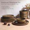image:imageEfar 18Piece Ceramic Dinnerware Sets Plates and Bowls Sets for 6 Stoneware Dishware Dishes Set with Terracotta Base Chip amp Scratch Resistant Microwave amp Dishwasher Safe Speckled KhakiDesert Camel