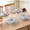 image:imageEfar 18Piece Ceramic Dinnerware Sets Plates and Bowls Sets for 6 Stoneware Dishware Dishes Set with Terracotta Base Chip amp Scratch Resistant Microwave amp Dishwasher Safe Speckled KhakiGlacier White