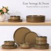 image:imageEfar 18Piece Ceramic Dinnerware Sets Plates and Bowls Sets for 6 Stoneware Dishware Dishes Set with Terracotta Base Chip amp Scratch Resistant Microwave amp Dishwasher Safe Speckled KhakiDesert Camel