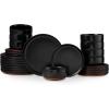 image:imageEfar 18Piece Ceramic Dinnerware Sets Plates and Bowls Sets for 6 Stoneware Dishware Dishes Set with Terracotta Base Chip amp Scratch Resistant Microwave amp Dishwasher Safe Speckled KhakiMatte Black