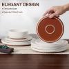image:imageEfar 18Piece Ceramic Dinnerware Sets Plates and Bowls Sets for 6 Stoneware Dishware Dishes Set with Terracotta Base Chip amp Scratch Resistant Microwave amp Dishwasher Safe Speckled KhakiWhisper White