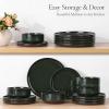 image:imageEfar 18Piece Ceramic Dinnerware Sets Plates and Bowls Sets for 6 Stoneware Dishware Dishes Set with Terracotta Base Chip amp Scratch Resistant Microwave amp Dishwasher Safe Speckled KhakiBlackish Green