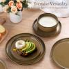 image:imageEfar 18Piece Ceramic Dinnerware Sets Plates and Bowls Sets for 6 Stoneware Dishware Dishes Set with Terracotta Base Chip amp Scratch Resistant Microwave amp Dishwasher Safe Speckled KhakiDesert Camel