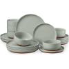 image:imageEfar 18Piece Ceramic Dinnerware Sets Plates and Bowls Sets for 6 Stoneware Dishware Dishes Set with Terracotta Base Chip amp Scratch Resistant Microwave amp Dishwasher Safe Speckled KhakiSage Green