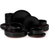 image:imageEfar 18Piece Ceramic Dinnerware Sets Plates and Bowls Sets for 6 Stoneware Dishware Dishes Set with Terracotta Base Chip amp Scratch Resistant Microwave amp Dishwasher Safe Speckled KhakiMatte Black