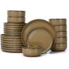 image:imageEfar 18Piece Ceramic Dinnerware Sets Plates and Bowls Sets for 6 Stoneware Dishware Dishes Set with Terracotta Base Chip amp Scratch Resistant Microwave amp Dishwasher Safe Speckled KhakiDesert Camel