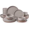 image:imageEfar 18Piece Ceramic Dinnerware Sets Plates and Bowls Sets for 6 Stoneware Dishware Dishes Set with Terracotta Base Chip amp Scratch Resistant Microwave amp Dishwasher Safe Speckled KhakiWarm Taupe