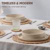 image:imageEfar 8Piece Plates and Bowls Sets  Stoneware Dinnerware Sets with Pasta Bowls for 2  Microwave amp Dishwasher Safe Kitchen Modern Dish Set Speckled GreenBright Khaki