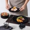 image:imageEfar 8Piece Plates and Bowls Sets  Stoneware Dinnerware Sets with Pasta Bowls for 2  Microwave amp Dishwasher Safe Kitchen Modern Dish Set Speckled GreenMatte Black