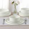 image:imageEfar 8Piece Plates and Bowls Sets  Stoneware Dinnerware Sets with Pasta Bowls for 2  Microwave amp Dishwasher Safe Kitchen Modern Dish Set Speckled GreenStone White