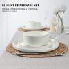image:imageEfar 8Piece Plates and Bowls Sets  Stoneware Dinnerware Sets with Pasta Bowls for 2  Microwave amp Dishwasher Safe Kitchen Modern Dish Set Speckled GreenStone White