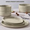 image:imageEfar 8Piece Plates and Bowls Sets  Stoneware Dinnerware Sets with Pasta Bowls for 2  Microwave amp Dishwasher Safe Kitchen Modern Dish Set Speckled GreenDeep Khaki