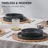 image:imageEfar 8Piece Plates and Bowls Sets  Stoneware Dinnerware Sets with Pasta Bowls for 2  Microwave amp Dishwasher Safe Kitchen Modern Dish Set Speckled GreenDeep Gray