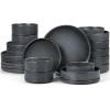 image:imageEfar 8Piece Plates and Bowls Sets  Stoneware Dinnerware Sets with Pasta Bowls for 2  Microwave amp Dishwasher Safe Kitchen Modern Dish Set Speckled GreenDeep Gray